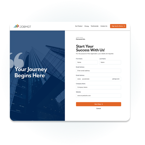 Job MGT signup form